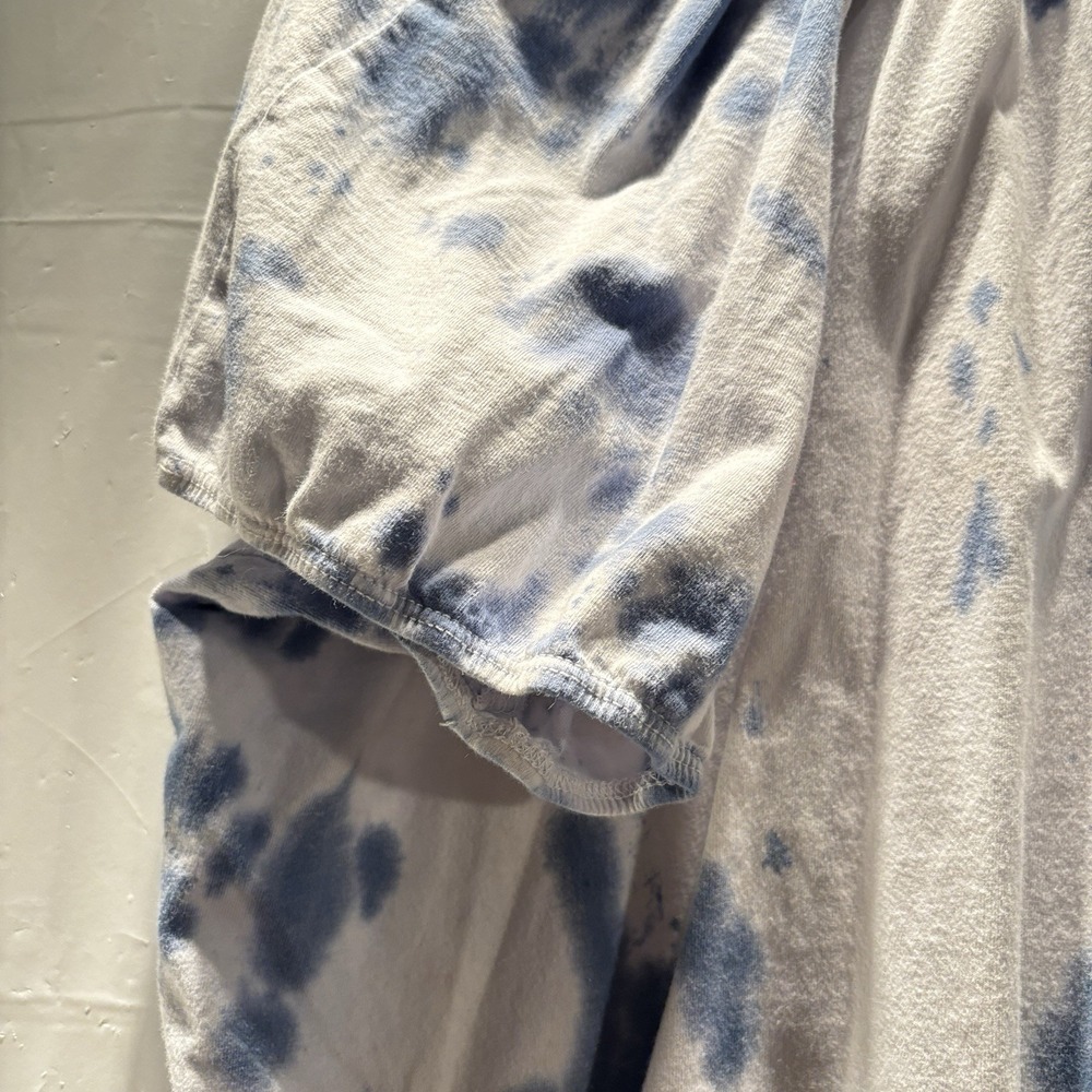 Just My Size White & Blue Short Sleeve Blouse Size 4X Draw String Round Neck - Picture 9 of 11